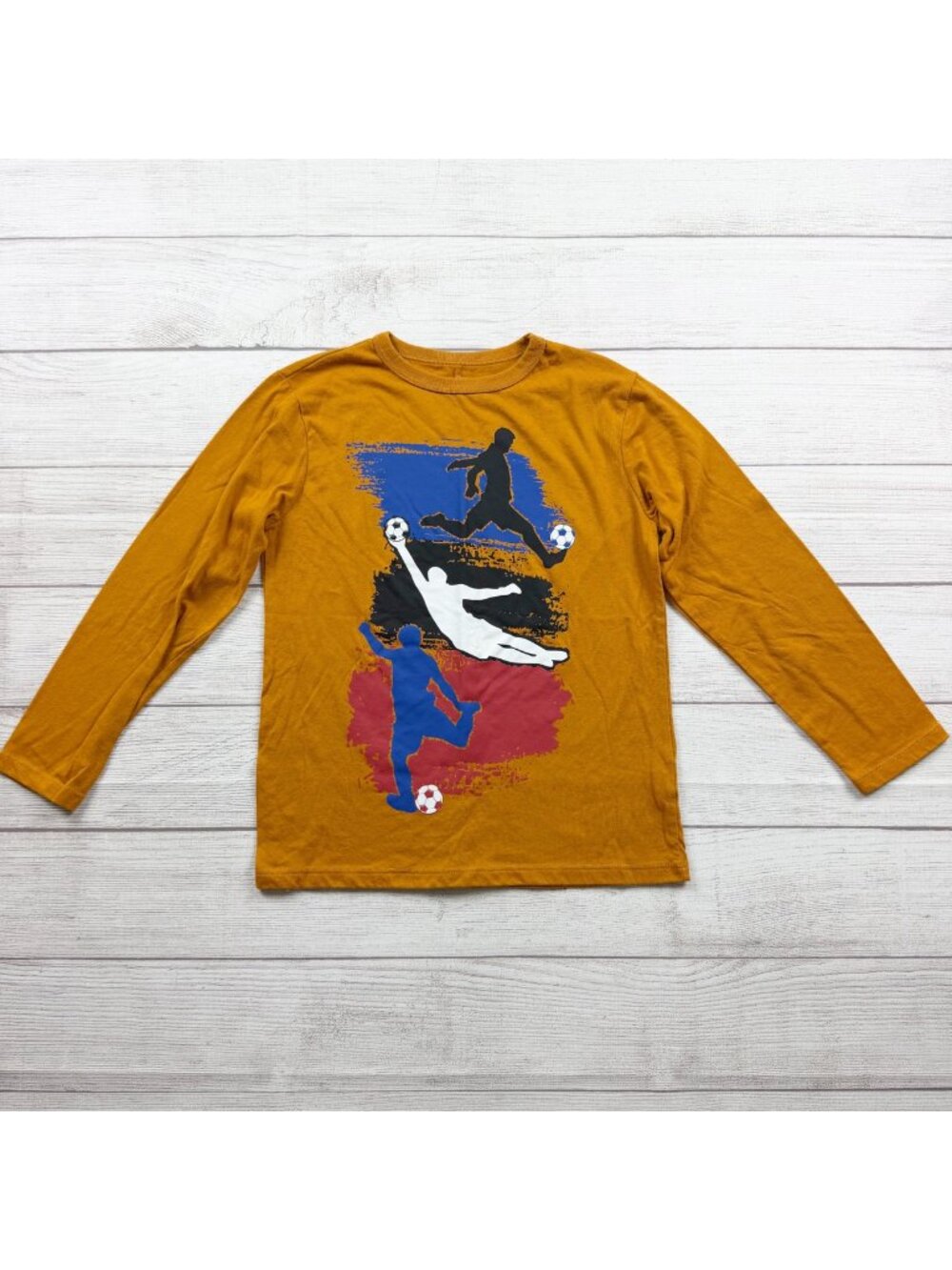 Children's Place Boys Soccer Graphic Mustard Long Sleeve T-Shirt M 7-8